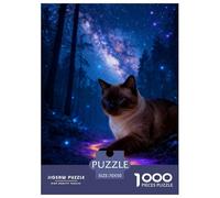 Puzzle Chat Siamois 1000 Pièces pour Adultes Et Enfants, Jeu en Famille, Jeu Éducatif, Puzzle Forêt Éclairée par Les Étoiles, DéCoration, Cadeau Anniversaire 70x50cm/1000pcs