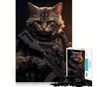 Puzzle Chat Soldat Animal 1000 pièces Jeu de Concentration mentale Découpe de précision Bords Lisses Jeu de Construction de Liens significatifs (38x26cm)