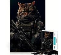 Puzzle Chat Soldat Animal 1000 Pièces Jeu de Construction Focus Assemblage Solide et Sécurisé Jouet d'Intérieur Divertissement pour Les Fêtes (38x26cm)
