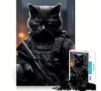 Puzzle Chat Soldat Animal 1000 Pièces pour Adolescents Jeu de Stimulation Mentale Assemblage Solide et Sécurisé Activité Amusante en Famille Activité Nocturne (50x75cm)