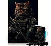 Puzzle Chat Soldat Animal 1000 Pièces pour Adultes Jeu de mémoire Amusant Assemblage sûr et Solide Activité familiale du Soir (38x52cm)