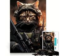 Puzzle Chat Soldat Animal 1000 Pièces Stimule la mémoire Amusant Qualité Professionnelle pour développer l'esprit (38x26cm)
