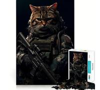 Puzzle Chat Soldat Animal pour Adultes 1000 Pièces Jeu de Mémoire Découpe Fine Finition Premium Un Passe-Temps Captivant (50x75cm)