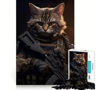 Puzzle Chat Soldat Animal pour Adultes 1000 Pièces Jeu de Réflexion Découpe de Précision Bords Lisses Défi Amusant pour Passer Le Temps (38x52cm)