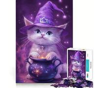 Puzzle Chat Sorcière 1000 Pièces Jeu de Croisement Amusant et Détente Pièces Parfaitement Imbriquées Cadeau d'anniversaire Casse-tête (38x26cm)