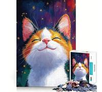 Puzzle Chat Souriant dans l'espace 1000 Pièces pour Adolescents Jeu de Logique et de Détente Pièce de Collection Premium Edge Art 50x75cm