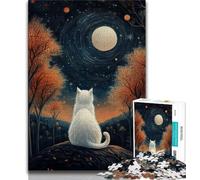 Puzzle Chat sous la Lune 1000 pièces pour Adolescents, Aide Le Cerveau à exercer des Jouets addictifs pour cultiver la Patience, Jeu de défi Unique 38x26cm