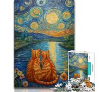 Puzzle Chat sous Le Ciel Nocturne 1000 pièces pour Adolescents, Aide Le Cerveau à exercer des Jouets addictifs pour cultiver la Patience et l'interaction Parent-Enfant (38x26cm)