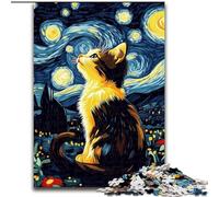 Puzzle Chat sous Le Ciel Nocturne 1000 pièces pour Adolescents, Jeu Stimulant, idéal comme Cadeau pour Toute la Famille (50x75cm)