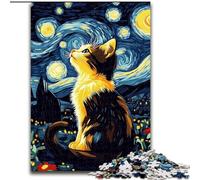 Puzzle Chat sous Le Ciel Nocturne 1000 pièces pour Adultes et Adolescents, Jeu éducatif et Stimulant pour Les Anniversaires et Noël (26x38cm)