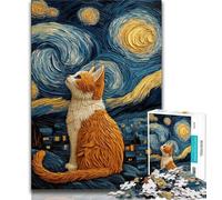 Puzzle Chat sous Le Ciel Nocturne pour Adultes et Adolescents Ce Jeu de Relaxation est Un pour Toute la Famille (75x50cm)