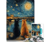 Puzzle Chat sous Les étoiles 1000 pièces pour Adolescents et Adultes, Aide Le Cerveau à exercer des Jouets addictifs pour cultiver la Patience, Convient aux Couples 50x75cm