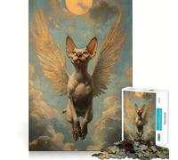 Puzzle Chat Sphynx Ailé 1000 Pièces Jeu de Réflexion Créatif Découpe Net Composants Robustes Idéal pour Les Voyages (38x52cm)