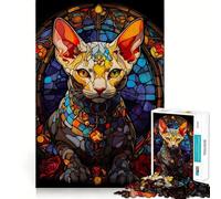 Puzzle Chat Sphynx coloré pour Adolescents, 1000 pièces, Jeu de logique Transparent, Divertissement paisible, découpe Parfaite, Surprise chaleureuse 38x26cm