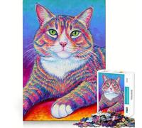 Puzzle Chat Tabby Arc-en-Ciel 1000 Pièces pour Adolescents Stimule la mémoire Loisirs faciles Bords Nets Surprise de Noël (50x75cm)