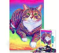 Puzzle Chat Tabby Arc-en-Ciel pour Adolescents 1000 Pièces Jeu de Réflexion Jouet Détente Découpe Soigneuse Cadeau Exquis (50x75cm)