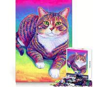 Puzzle Chat Tabby Arc-en-Ciel pour Adolescents 1000 Pièces Jeu de Réflexion Jouet Détente Découpe Soigneuse Cadeau Exquis (50x75cm)