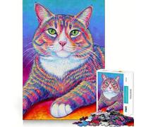 Puzzle Chat Tabby Arc-en-Ciel pour Adultes 1000 Pièces Jeu de Logique Anti-Stress Découpe de Précision Cadeau de Fête (38x26cm)