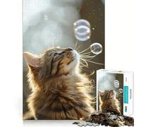 Puzzle Chat Tabby Bubbles 1000 Pièces pour Adultes Jeu de Réflexion Moment de Paix Objet de Collection à Découpe Claire 38x26cm