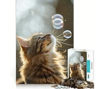 Puzzle Chat Tabby Bubbles pour Adultes, 1000 pièces, Jouet Intelligent, Lien Familial, découpe précise, Cadeau saisonnier 50x75cm