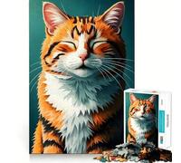 Puzzle Chat Tabby Orange Souriant pour Adolescents 1000 Pièces Jeu de Logique Fine Passe-Temps Calme Pièce de Collection Art Bordure Soigneuse 38x52cm