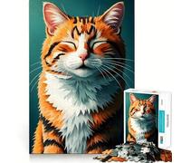 Puzzle Chat Tabby Orange Souriant pour Adolescents 1000 Pièces Jeu de Réflexion Activité à Domicile Découpe Précise Décoration Murale 50x75cm