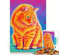 Puzzle Chat Tabby Orange Vibrant 1000 Pièces à Reconstituer Jeu Amusant sans Bavures Pièces Nettement Découpées Portable et Pratique pour Les Voyages (38x52cm)