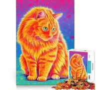 Puzzle Chat Tabby Orange Vibrant 1000 Pièces Jeu de Réflexion Créatif Découpe Net Composants Robustes Idéal pour Les Voyages (50x75cm)