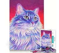 Puzzle Chat Tabby Violet pour Adultes 1000 Pièces Stimule la Mémoire Passe-Temps à la Maison Bords Nets Cadeau Élégant (38x52cm)