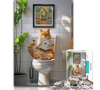 Puzzle Chat tigré Orange sur Les Toilettes pour Adultes et Adolescents, 1 000 pièces, Jeux éducatifs, Anti-Stress, liste de souhaits avec Le Père Noël (50x75cm)