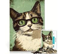 Puzzle Chat Vintage à Lunettes pour Adolescents 1000 Pièces Jeu Développant l'esprit Jeu Taille Uniforme Pièces Précises Activité Amusante en Famille (50x75cm)