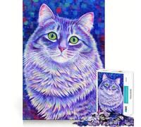 Puzzle Chat Violet 1000 Pièces pour Adultes Jeu de Concentration et de Réflexion Loisirs à Domicile Bordure Fine Cadeau de Noël (38x26cm)