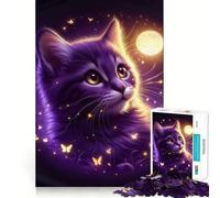 Puzzle Chat Violet avec Papillons pour Adultes, 1000 Pièces, Jeu de Logique Solide, Soulagement de la Tension, Bords Transparents, Cadeau de Qualité Supérieure (50x75cm)