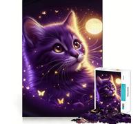 Puzzle Chat Violet avec Papillons pour Adultes 1000 Pièces Rappel Mise à Jour Temps Paisible Découpe Serrée Liste de Vœux du Père Noël (38x26cm)