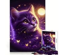 Puzzle Chat Violet avec Papillons pour Adultes 1000 Pièces Rappel Mise à Jour Temps Paisible Découpe Serrée Liste de Vœux du Père Noël (38x26cm)