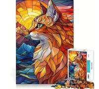 Puzzle Chat Vitrail 1000 Pièces pour Adolescents Jeu de Logique Solide Anti-Stress Bords Transparents Cadeau Classique 50x75cm
