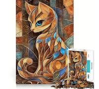 Puzzle Chat Vitrail 1000 Pièces pour Adolescents Jeu de Logique Transparente Paisible et Amusant Découpe Parfaite Surprise Chaleureuse 38x26cm