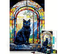Puzzle Chat Vitrail 1000 Pièces pour Adolescents Jeu Mental Anti-Anxiété Découpe Premium Cadeau Élégant 50x75cm