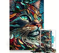 Puzzle Chat Vitrail 1000 Pièces pour Adolescents Renforce la Mémoire Calme et Sérénité Qualité Cadeau de Noël 38x52cm