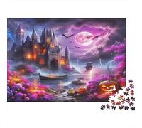 Puzzle Château Hanté Halloween 1000 pièces Carton, scène Nuit Fantastique, éducatif Enfants, développement cognitif, 70x50cm