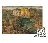Puzzle Château médiéval avec Personnages et Animaux pour Adultes,1000pcs (75x50cm),Jeu ÉduChatif,décoration De La Maison,
