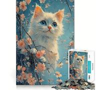 Puzzle Chaton Blanc dans Les Fleurs pour Adolescents 1000 Pièces Stimule l'esprit Amusant Découpe Claire Composants Robustes Activité de Réunion Réconfortante (50x75cm)