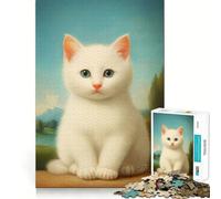 Puzzle Chaton Blanc Duveteux pour Adultes,1000 pièces,Jeu de mémoire et de réflexion,découpe Laser pour Un Assemblage Parfait,Cadeau Unique pour soulager Le Stress (38x52cm)