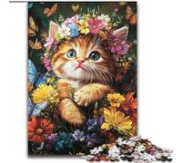 Puzzle Chaton et Fleurs 1000 pièces pour Adultes et Adolescents, Jouets addictifs pour la décoration de la Maison (26x38cm)