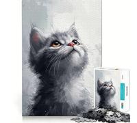 Puzzle Chaton Gris fantaisiste 1000 pièces pour Adolescents,Jeu de mémoire,Assemblage Facile et Relaxant,activité de Groupe en intérieur (38x26cm)