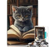 Puzzle Chaton lisant 1000 pièces pour Adultes, Jeux d'activités familiales stimulants, Jouet de Bricolage pour décoration Murale (38x26cm)