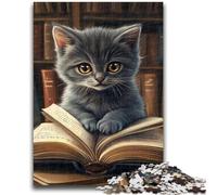 Puzzle Chaton lisant pour Adultes et Adolescents, Puzzle pour Tuer Le Temps en Vacances avec des pièces de Formes aléatoires entièrement emboîtables (38x26cm)