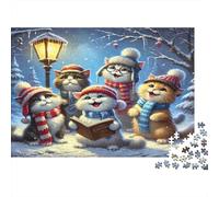 Puzzle Chats Chants Noël 52x38cm 1000p Papier Recy dulte Rue Hiver Défi Difficile Habiletés Manuelles Idée Cadeau