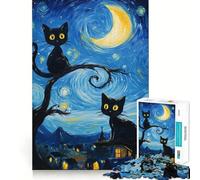 Puzzle Chats Nuit Étoilée 1000 Pièces pour Adolescents Jeu de Réflexion et de Détente Design Amusant Cadeau Parfait 50x75cm