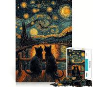 Puzzle Chats Nuit Étoilée 1000 Pièces pour Adultes Jeu de Réflexion et de Soulagement du Stress Design Élégant Cadeau 38x26cm
